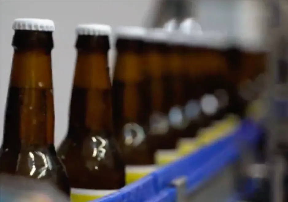 Bierflaschen auf einer Abfülllinie